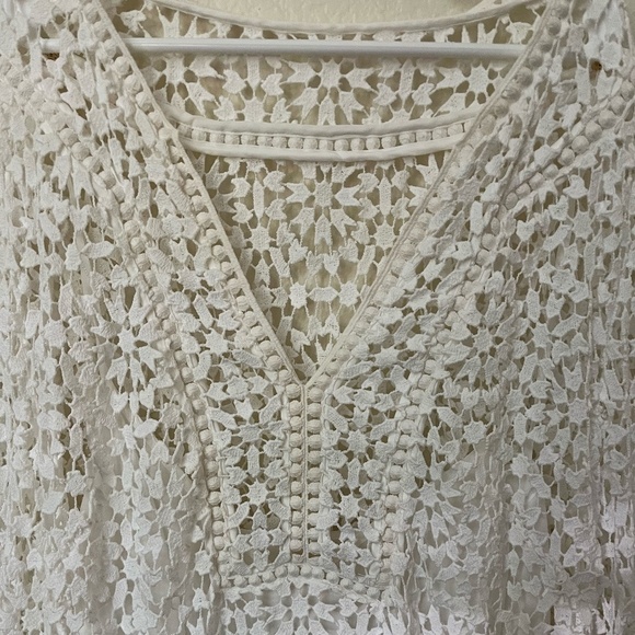KATE SPADE NEW YORK | CROCHET LACE WHITE BELL SLEEVE SHIFT SUMMER DRESS | SIZE 2 - Picture 5 of 12